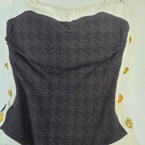 L'Agence Tory Bandeau One Piece Swimsuit Black White Gold Buttons S NEW - Picture 5 of 13